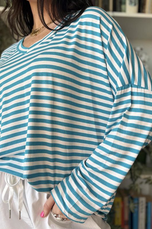  Perfect Breton V Long Sleeve Top Teal /18